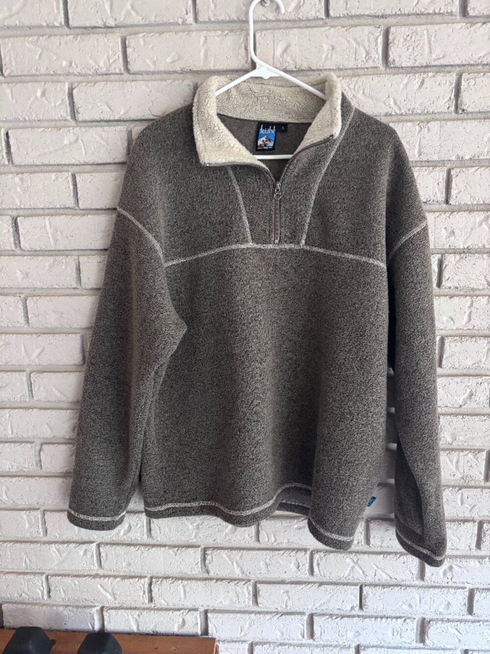 Kuhl Mens Tan Alpaca Quarter-Zip Fleece Pullover Hiking Size L